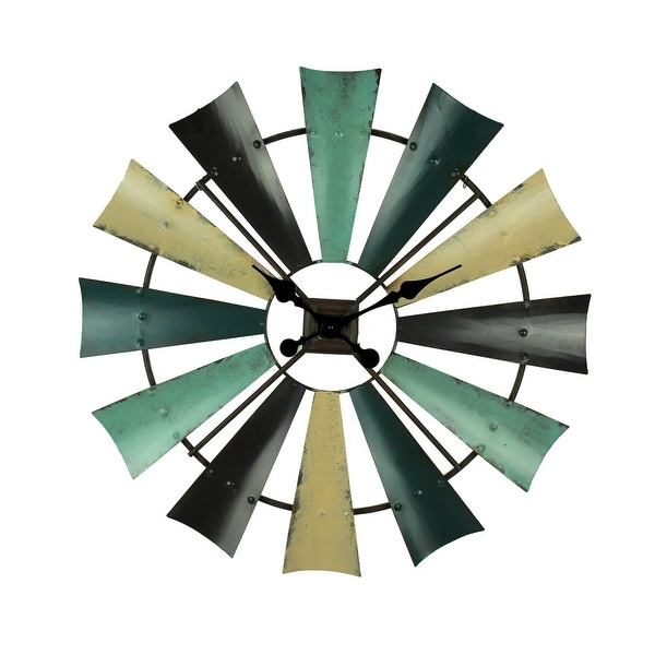 Rustic Colored Metal Farmhouse Windmill Wall Clock - 29.75 X 29.75 X 1.5 inches
