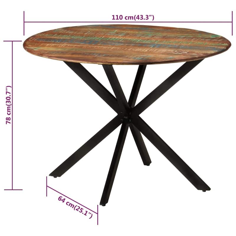 vidaXL Dining Table Ø43.3"x30.7" Solid Wood Reclaimed and Steel - Brown