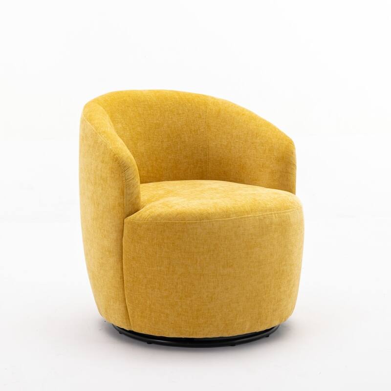 Chenille Fabric Swivel Accent Barrel Armchair with Coating Metal Ring