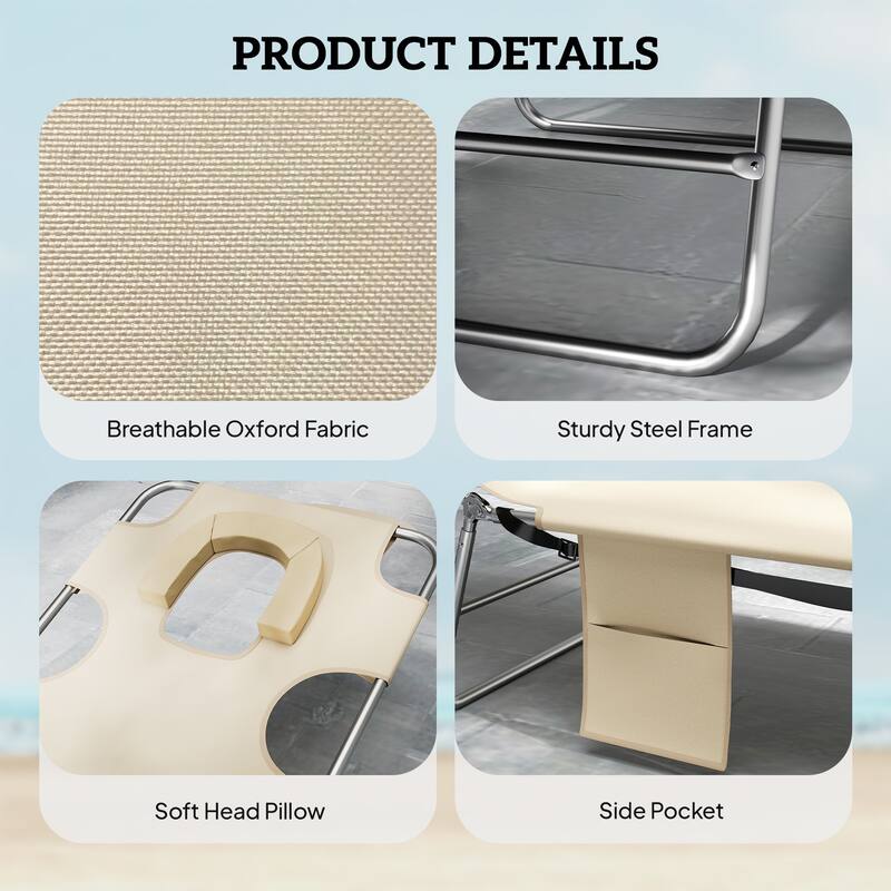 Outsunny Chaise Lounge Chair Outdoor Set of 2 with Face Arm Hole, 5-Position Reclining Face Down Tanning Chair with Carry Strap