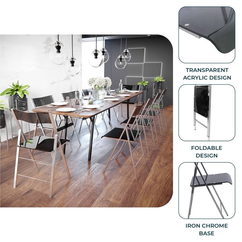 Menno Modern Acrylic Folding Dining Chairs with Stainless Steel Frames and Rubber Pads (Set of 4)