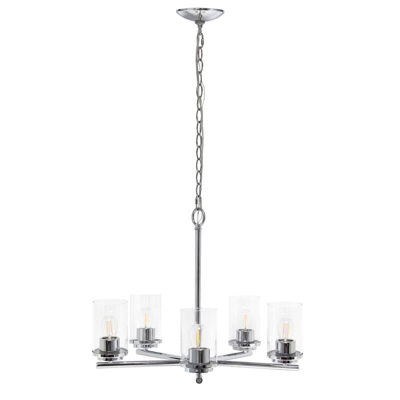 5-Light Chrome Pendant Chandelier - Baroque Bliss Metal & Glass Hanging Light Fixture, 20.5" - 20.5