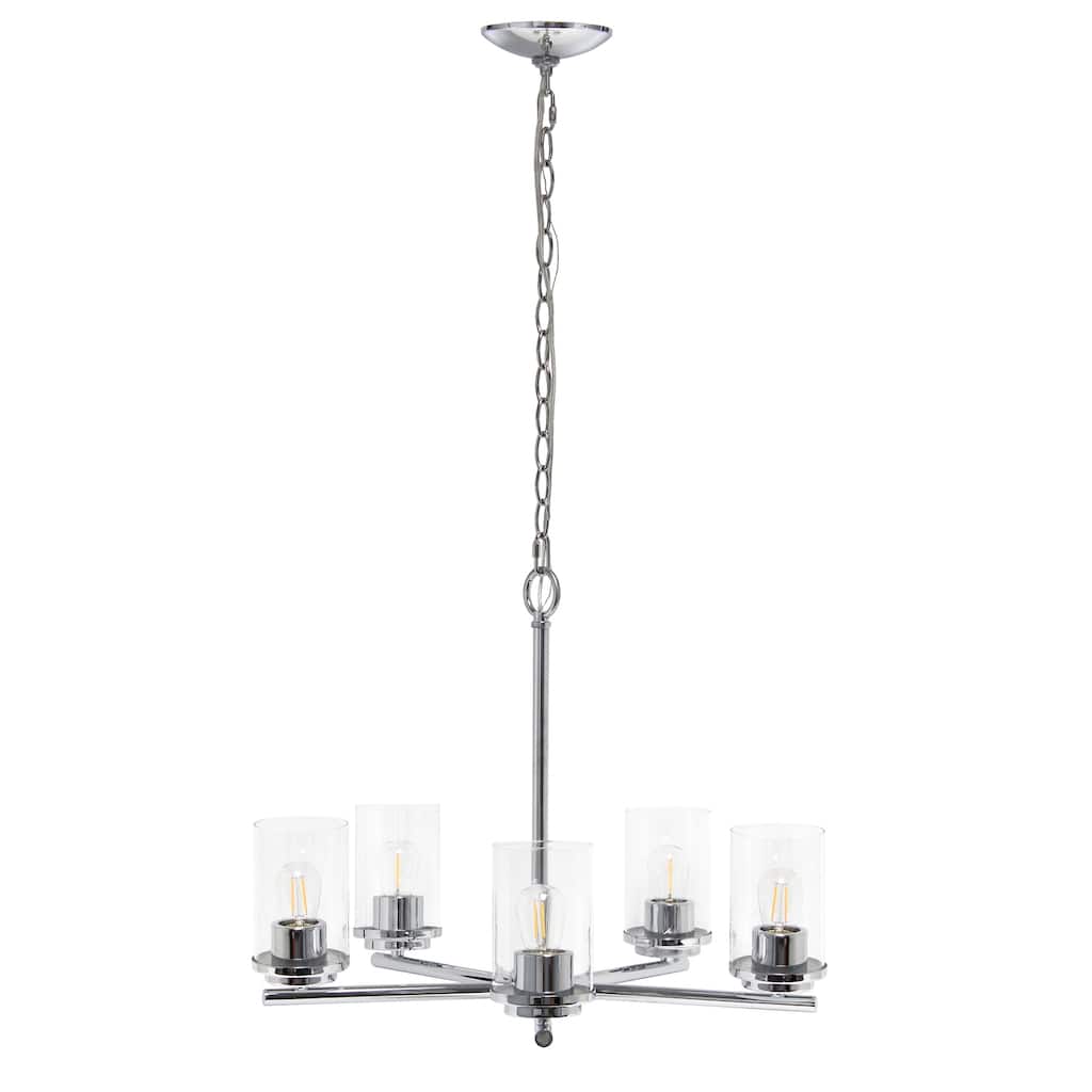 Vintage 5-Light Pendant Chandelier - Chrome Metal & Glass Hanging Light Fixture 20.5" - 64