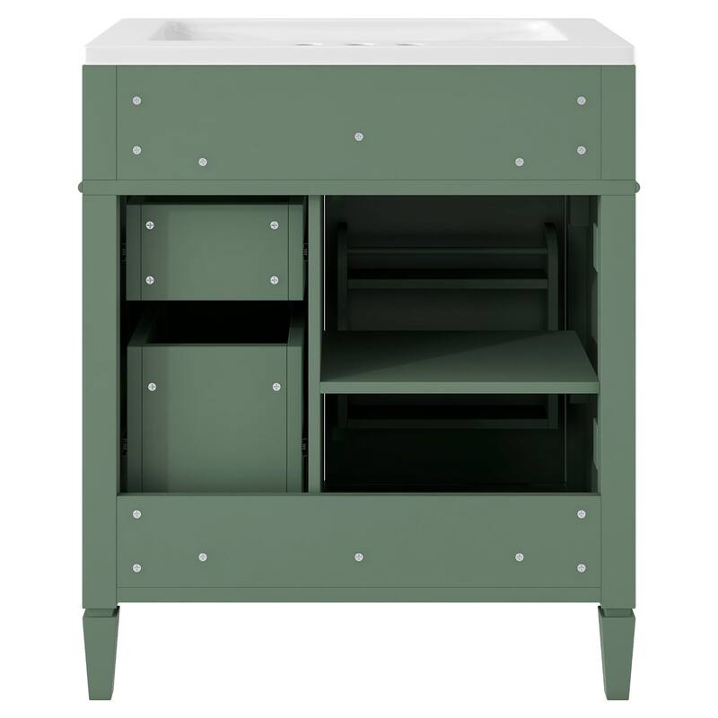 Plywood Freestanding Bathroom Vanity Set in Maple with Integrated Ceramic Sink with Mirror Cabinet - 30“ x 18"