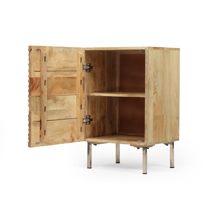 18" Retro Natural Wood Design Nightstand with Small Cabinet