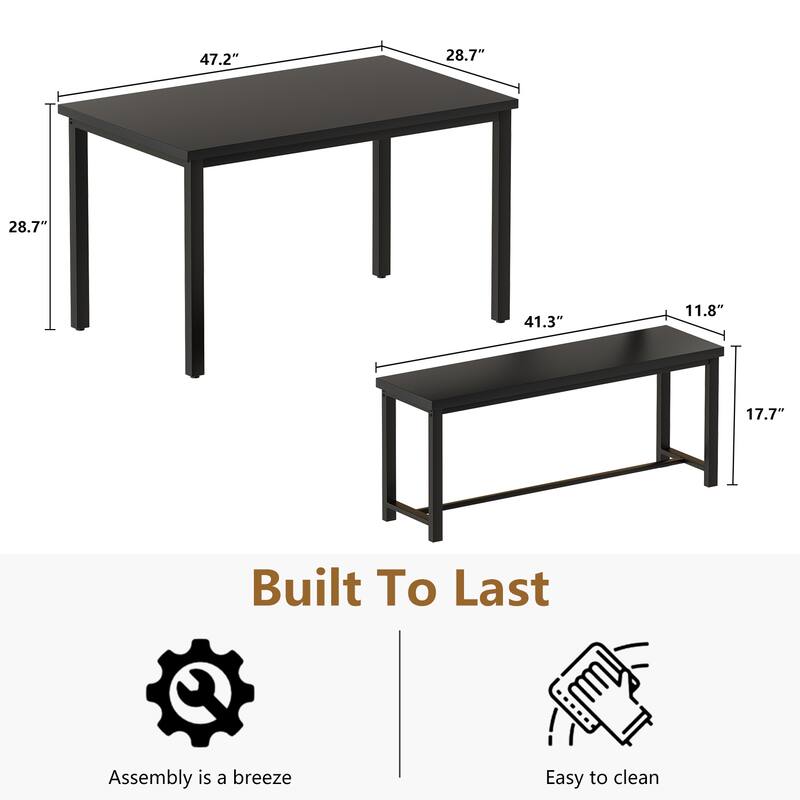 Dining Table Set with Two Benches, Kitchen Table Set for 4 Persons