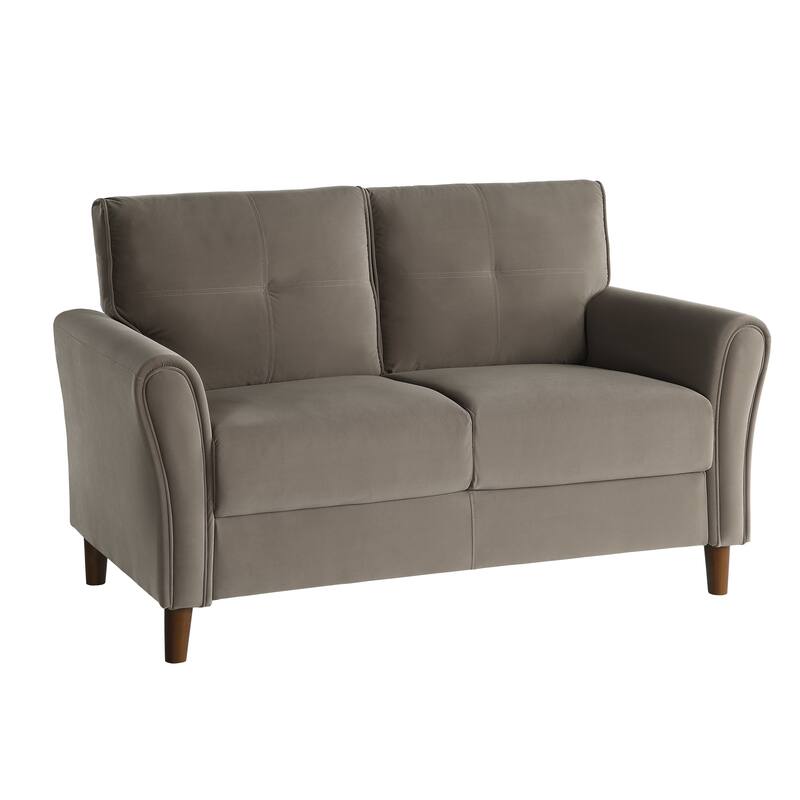 Brown Velvet Upholstery 1Pc Comfort Loveseat Plush Seatbacks Tufted Detail Solid Wood Frame Modern Living Room Furniture