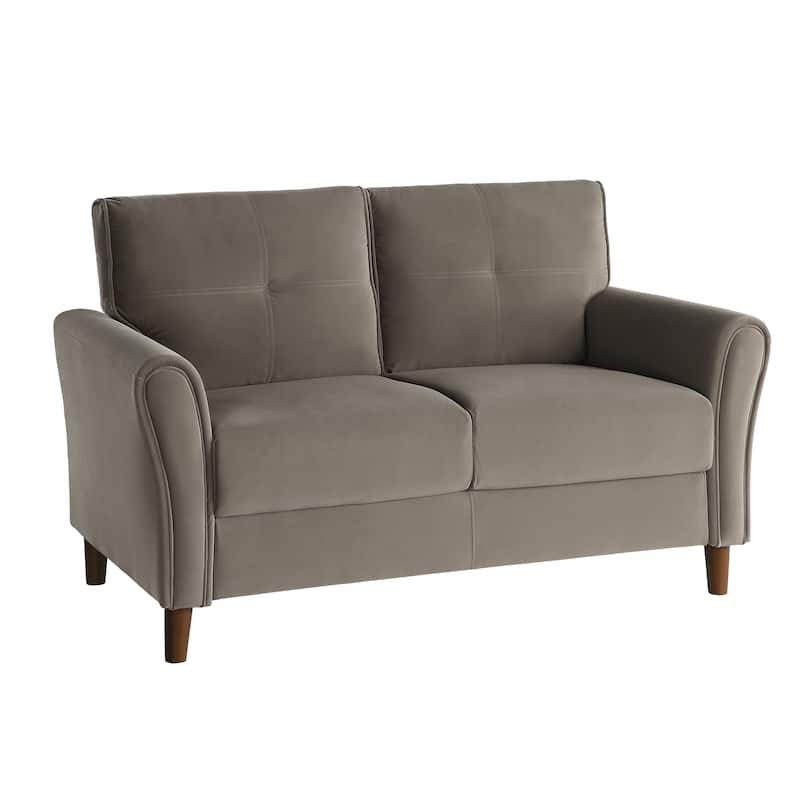 Velvet Upholstered Loveseat Sofa, Small Loveseat with Plush Seatbacks, 2-Seat Sofa with Tufted Backrest and Solid Wood Frame