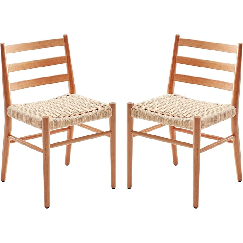 Dining Chairs Set of 2, Woven Rope Seat with Sturdy Metal Frame, Mid Century Modern Dining Room Chairs for Kitchen - Beige+Natural