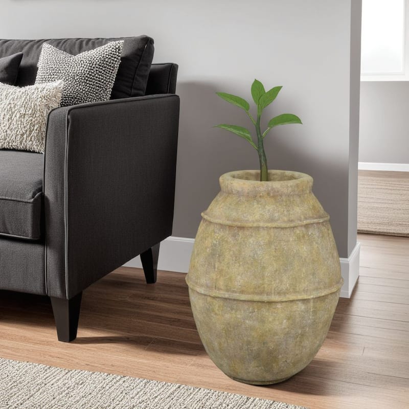Lia Garden Planter, 29 Inch Tall Round Pot, Earthy Brown Terracotta