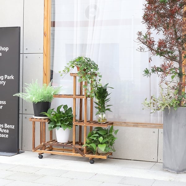 6 Tier Multi-Tiered Solid Wood Plant Stand with Wheels - On Sale - Bed Bath  & Beyond - 35458866