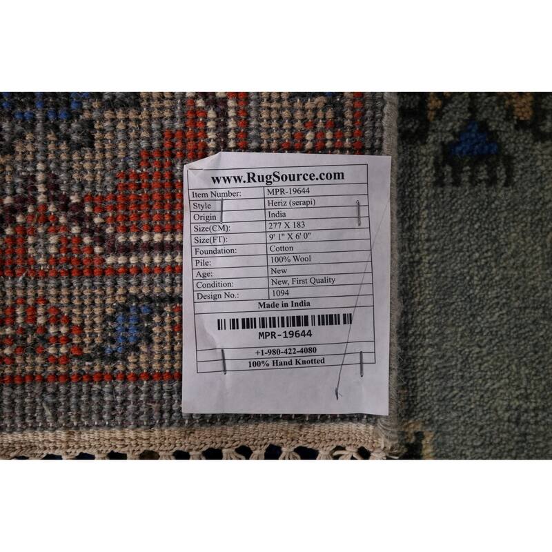 Geometric Heriz Serapi Rug Hand-Knotted Wool Carpet - 6'0"x 9'1"