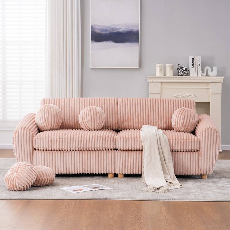 84.4" Corduroy 3-Seater Sofa with Wood Frame & Soft Cushions