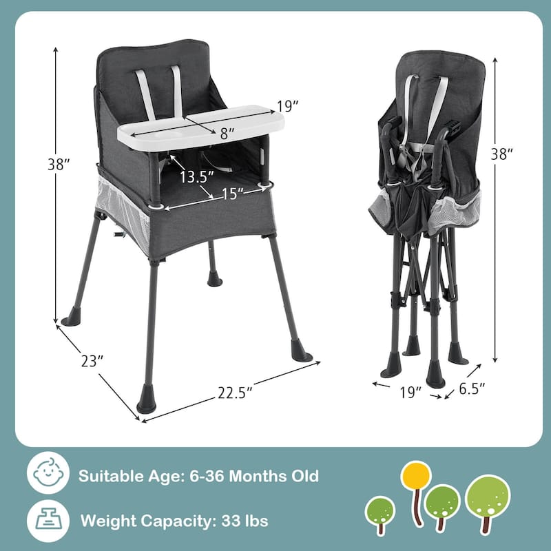 Costway Folding Baby High Chair with 2-position Tray Adjustable Safety - See Details