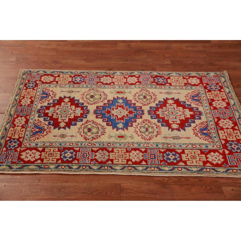 Traditional Kazak Foyer Rug Handmade Pink Wool Carpet - 2'8"x 4'2"