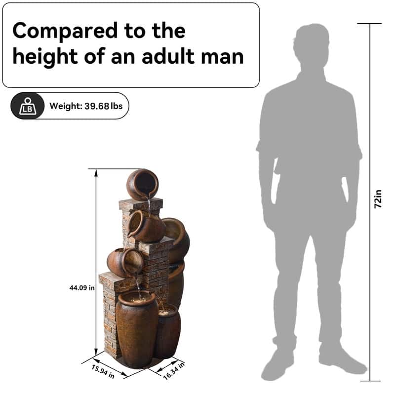 44.09" Glazed Terracotta Pots Polyresin Cascade Water Fountain Weather Resistant