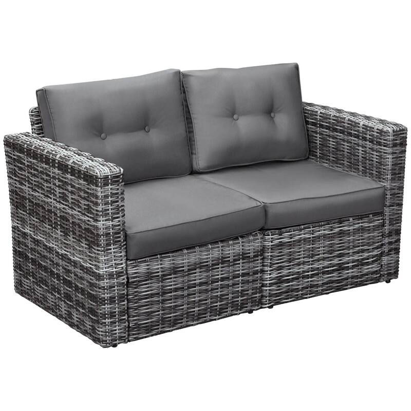 2-Piece PE Rattan Corner Sofa with Curved Armrests and Padded Cushions