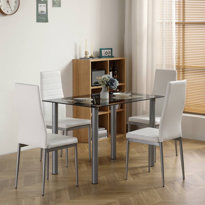 Transparent-Black Tempered Glass and Stainless Steel Dining Table - 43.3 x 27.6 x 28.9" (L x W x H)