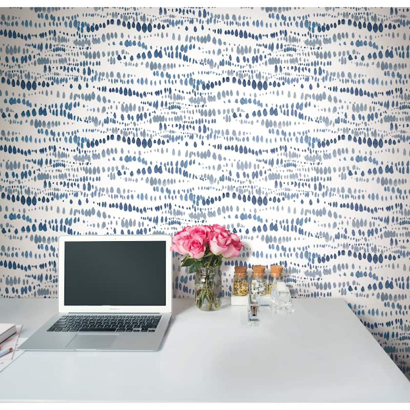 Lisa Audit Navy & White Dotted Line Peel and Stick Wallpaper - Bed Bath