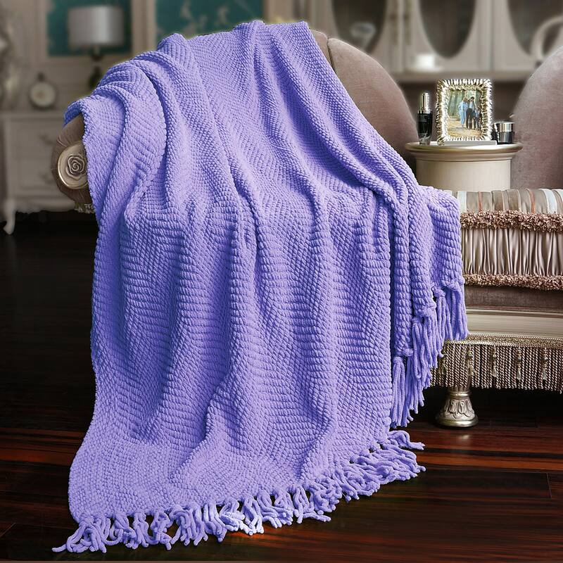 Knitted Tweed Couch Throw - Paisley Purple - 50" x 60"