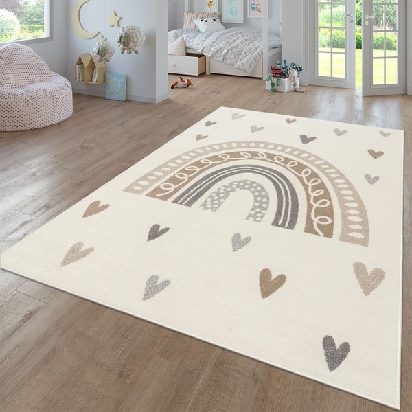slide 2 of 24, Kids Rug with Rainbow and Hearts in Pastel Colors 2'8" x 4'11" - beige