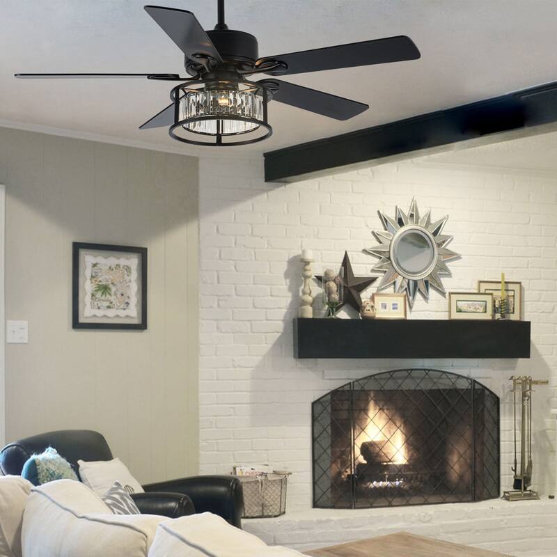 Oaks Aura 52in.Black Modern Glam Crystal Ceiling Fan with Lights,6-speed Reversible Crystal Fan Lights with Remote - 52