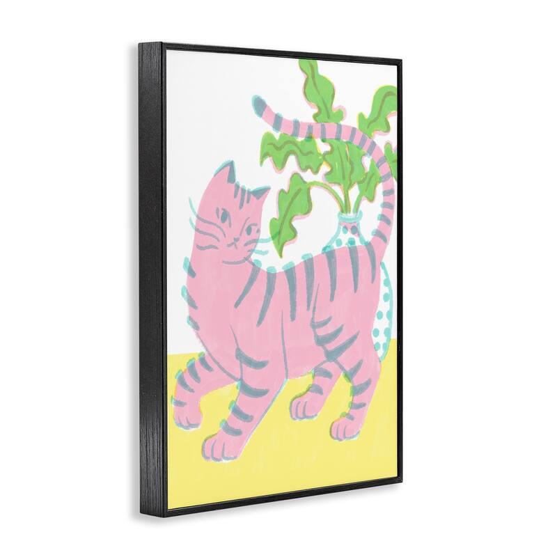 Stupell Pink Cat & House Plant Framed Giclee Art Design By Hannah Moren