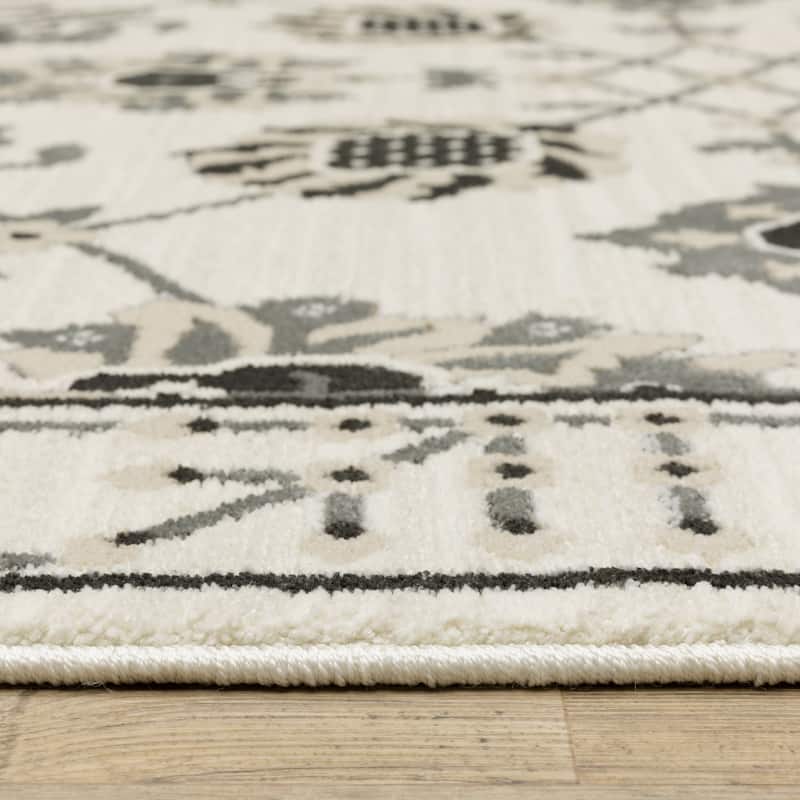 Style Haven Ripley Traditional Floral Grey/ Ivory Mixed Pile Area Rug