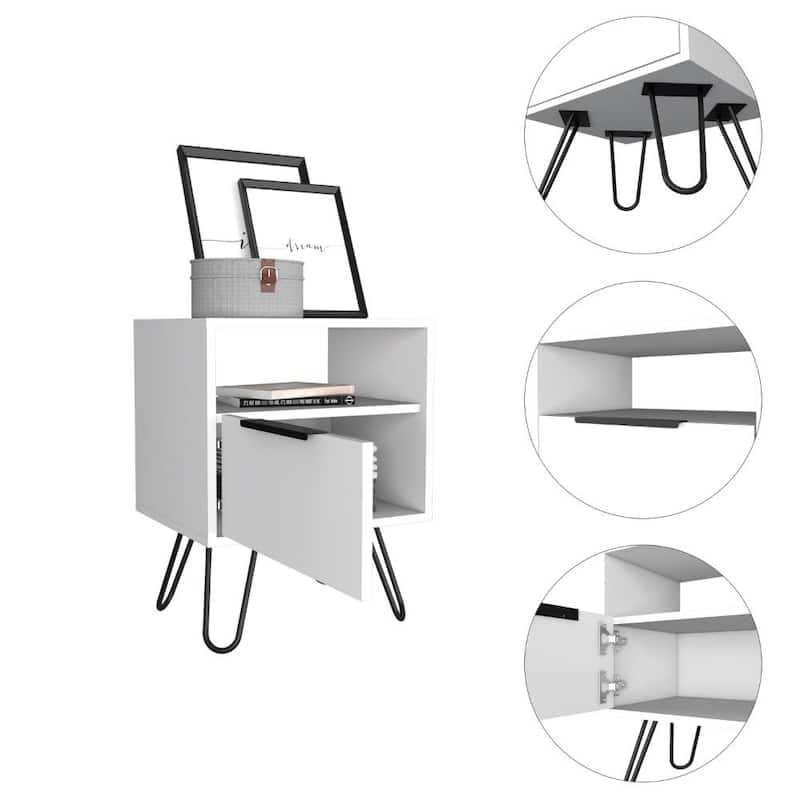 Augusta Nightstand, Single Door Cabinet, Hairpin Legs