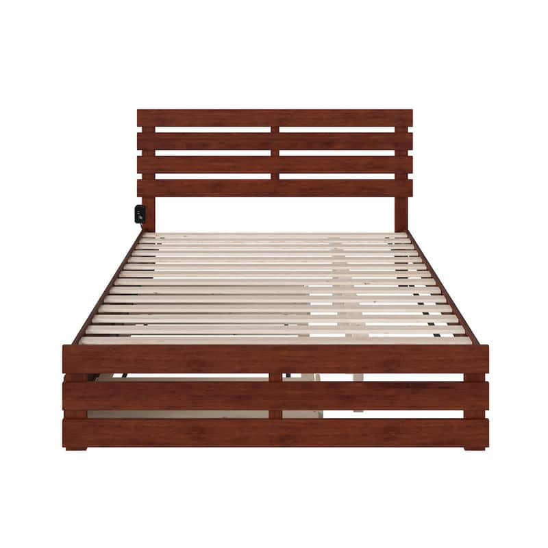 Renaissance Romance Walnut Bed with USB Charger & Drawers - Platform Bed - 81.5"L x 60.25"W