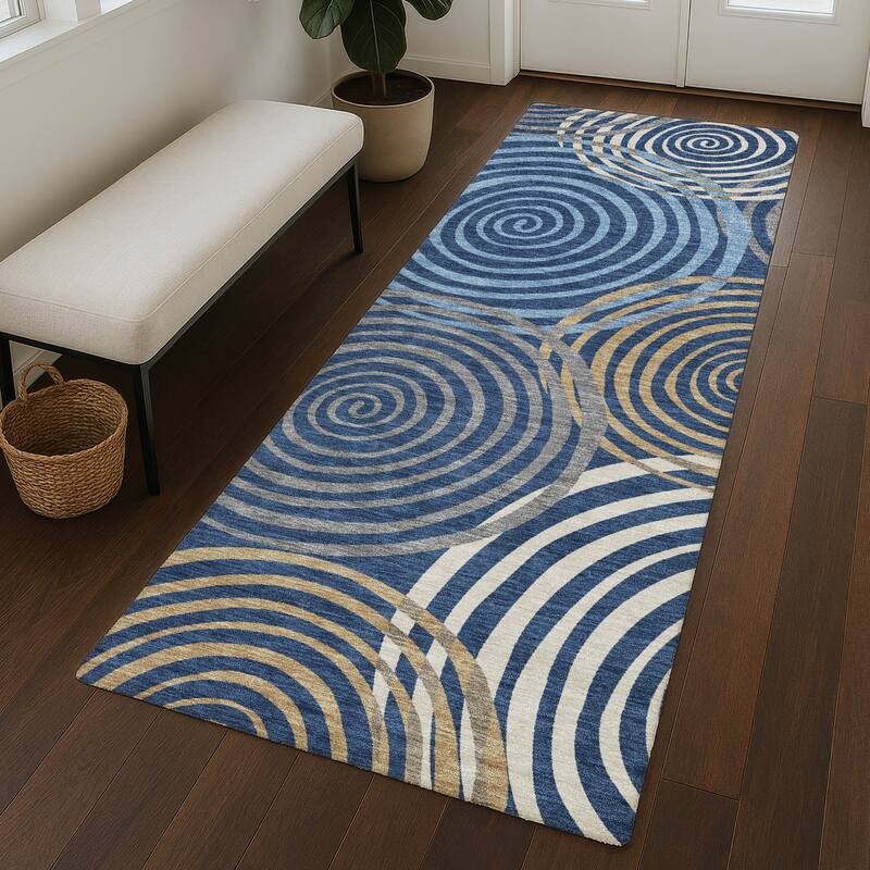 Machine Washable Indoor/ Outdoor Contemporary Swirls Chantille Rug
