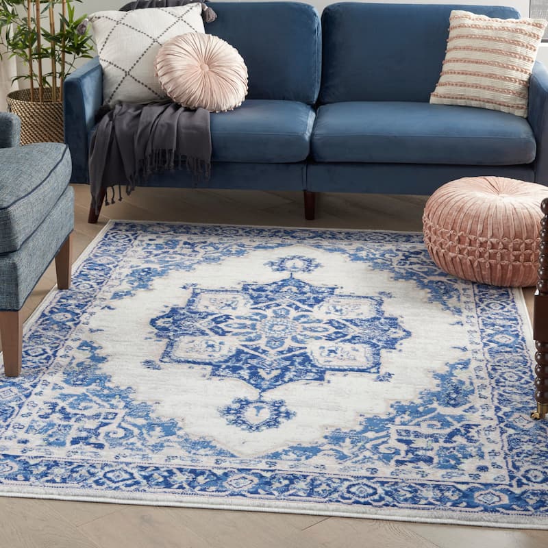 Nourison Whimsicle Modern Persian Floral Medallion Area Rug - 4' x 6' - Ivory Blue - Runner/Rectangle