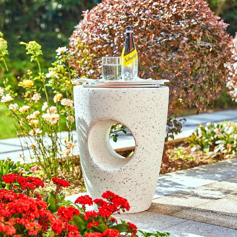 Glitzhome 18"H MGO Faux Concrete Plant Stand Accent Table Garden Stool