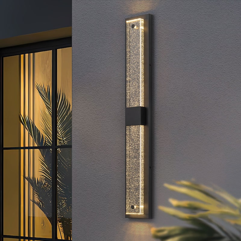 2-Light 31" Outdoor Linear Integrated LED Wall Sconce with Crystal Bulbble Glass - H31.5" x W4.7" x D2"