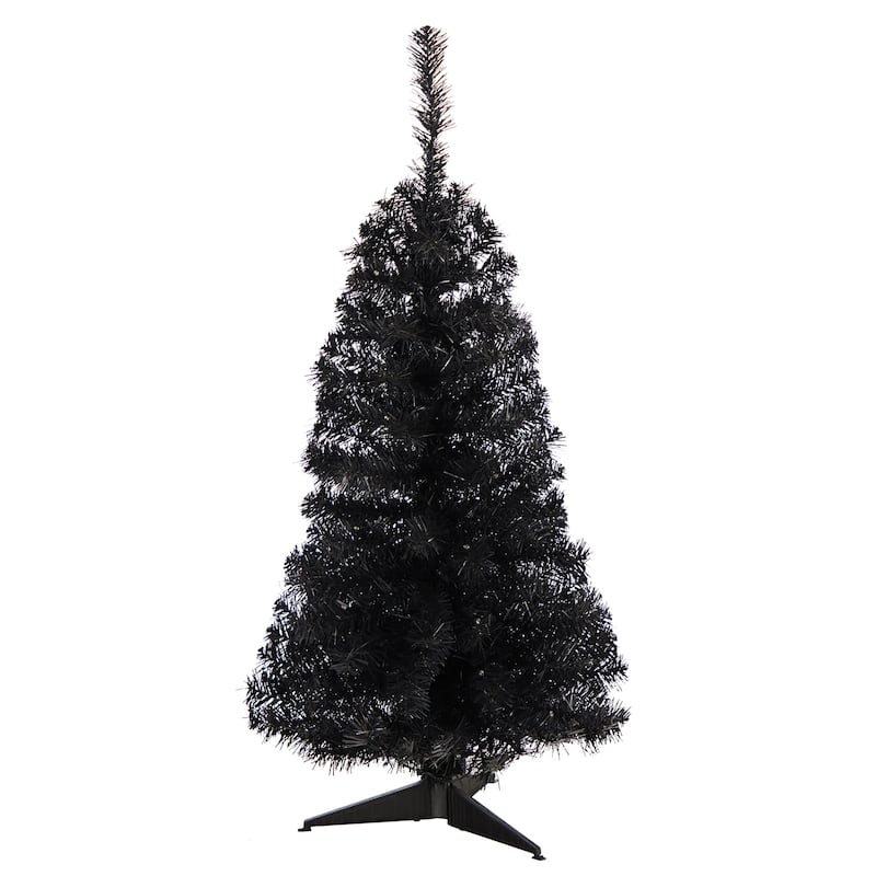 3ft. Black Artificial Christmas Tree with 50 LED Lights & 118 Branches - Modern Festive Holiday X-Mas Accent