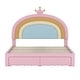 preview thumbnail 14 of 15, Twin/Full Size Upholstered Kids Platform Bed Frame with Rainbow Design Headboard, Velvet Princess Bed with Storage Drawer