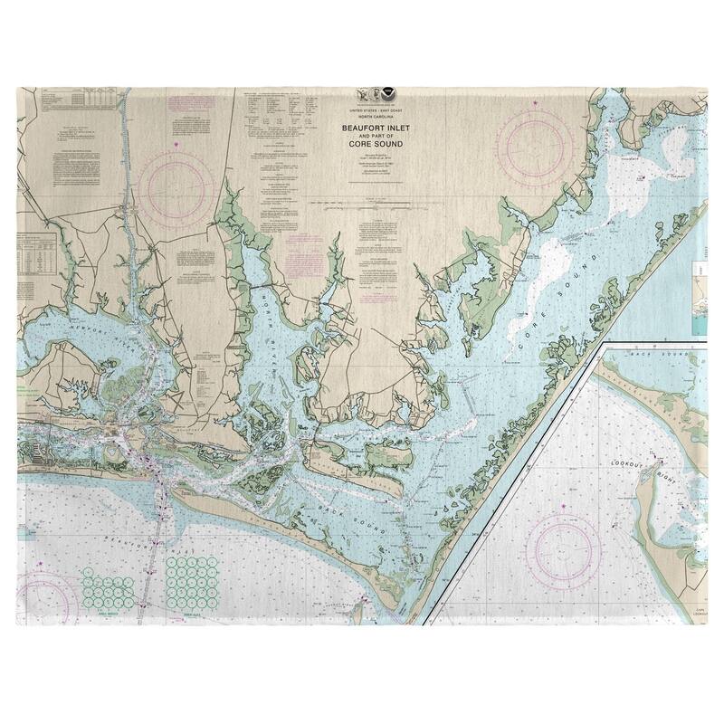 Beaufort Inlet and Part of Core Sound, NC Nautical Map Place Mat Set of 4