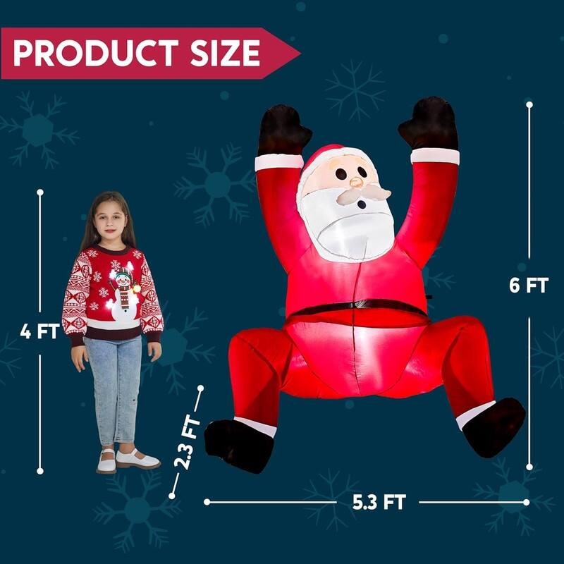 Joyfy 6ft Tall Lighted Hanging Christmas Santa Inflatables - Multicolor
