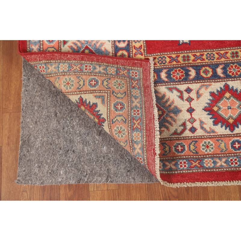 Red Kazak Area Rug Handmade Geometric Wool Carpet - 7'2"x 10'0"
