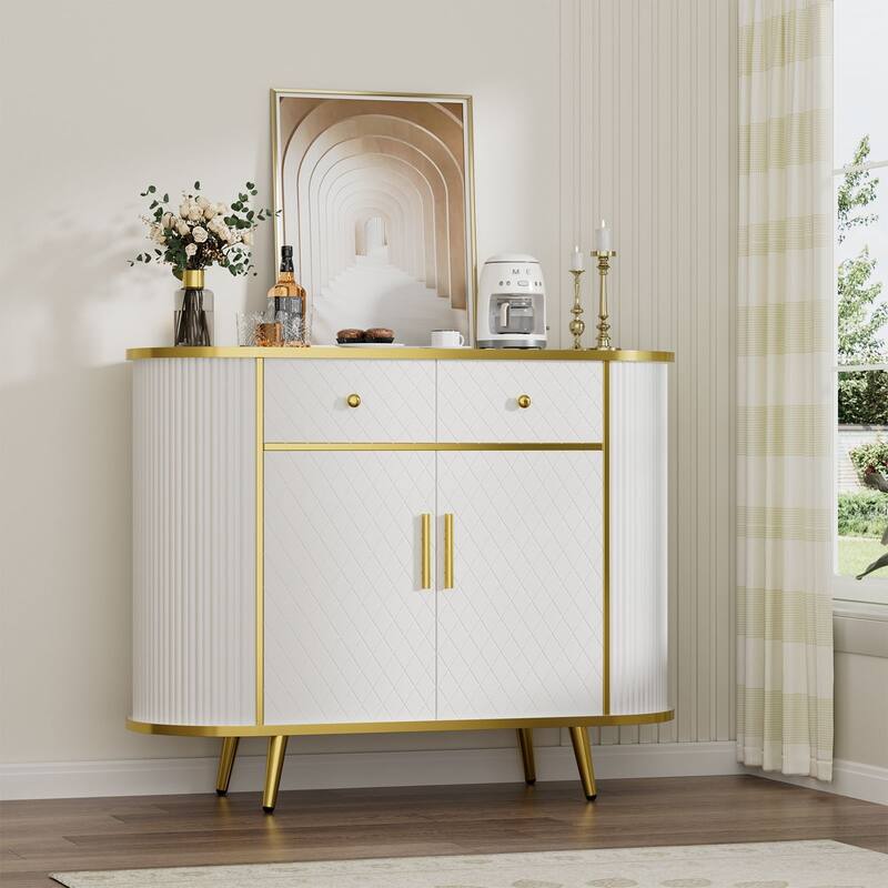 43" Oval Sideboard Buffet Cabinet with Fluted Design, Storage Cabinet with Doors & Drawers for Living Room & Entryway