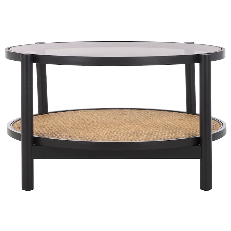 SAFAVIEH Couture Karyna 2-Tier Rattan/Glass Coffee Table - 35"W x 35"D x 18"H