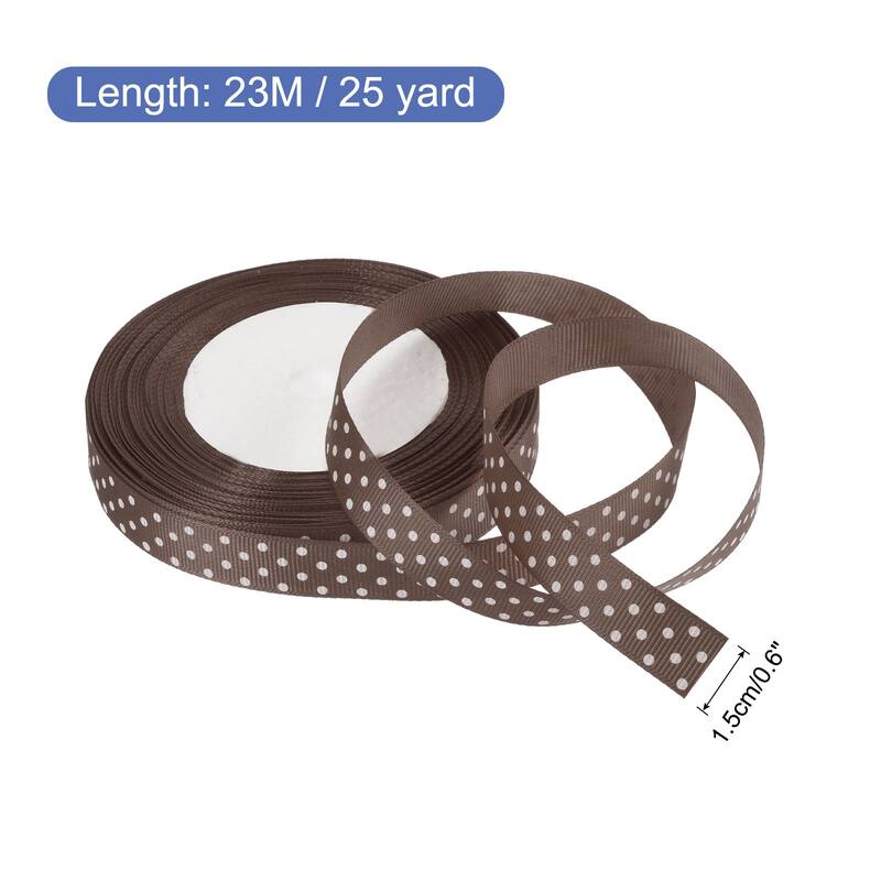 Grosgrain Ribbons with Dots Ribbon Bow Decoration - Brown - 25 Yards 5/8 Inch