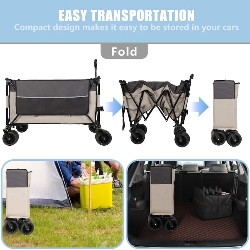 Extra Large 300l Tall Heavy-Duty Folding Wagon Cart With 480lbs Capacity-All-Terrain Wheels,Side Pockets,Brakes & Drink Holders