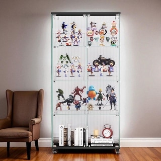 Glass Display Cabinet with Doors & Locks, Acrylic Shelves, Floor Standing Storage Showcase for Home or Office
