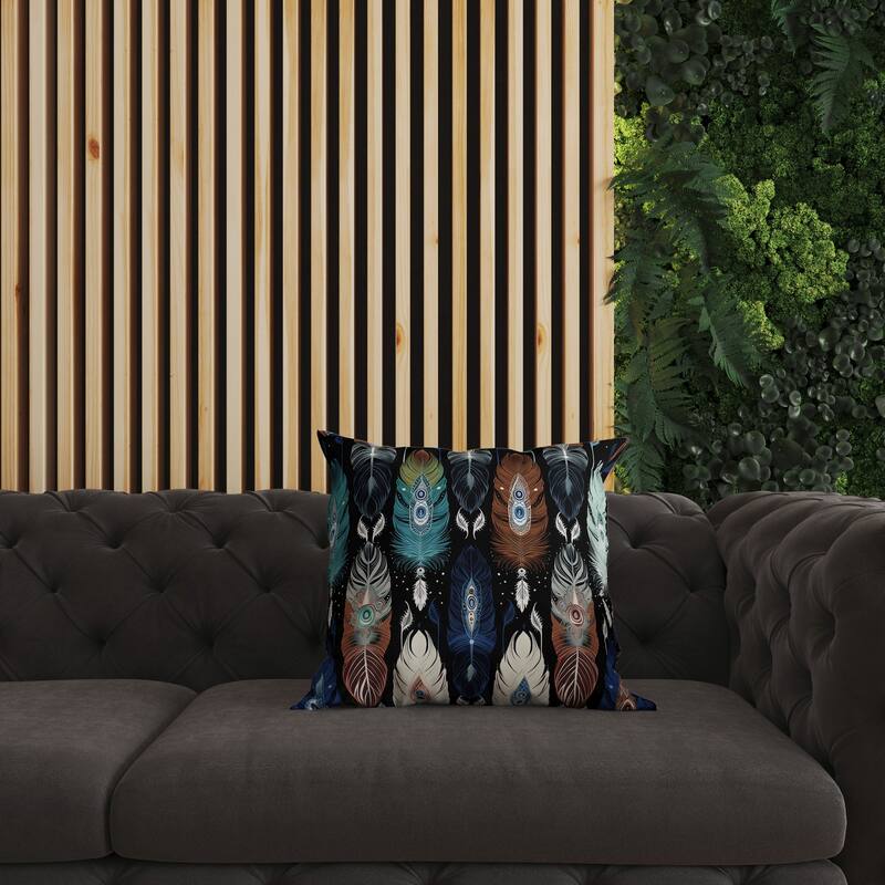 Blue And Brown Feathered Treasure Faux Suede Throw Pillow Zipper