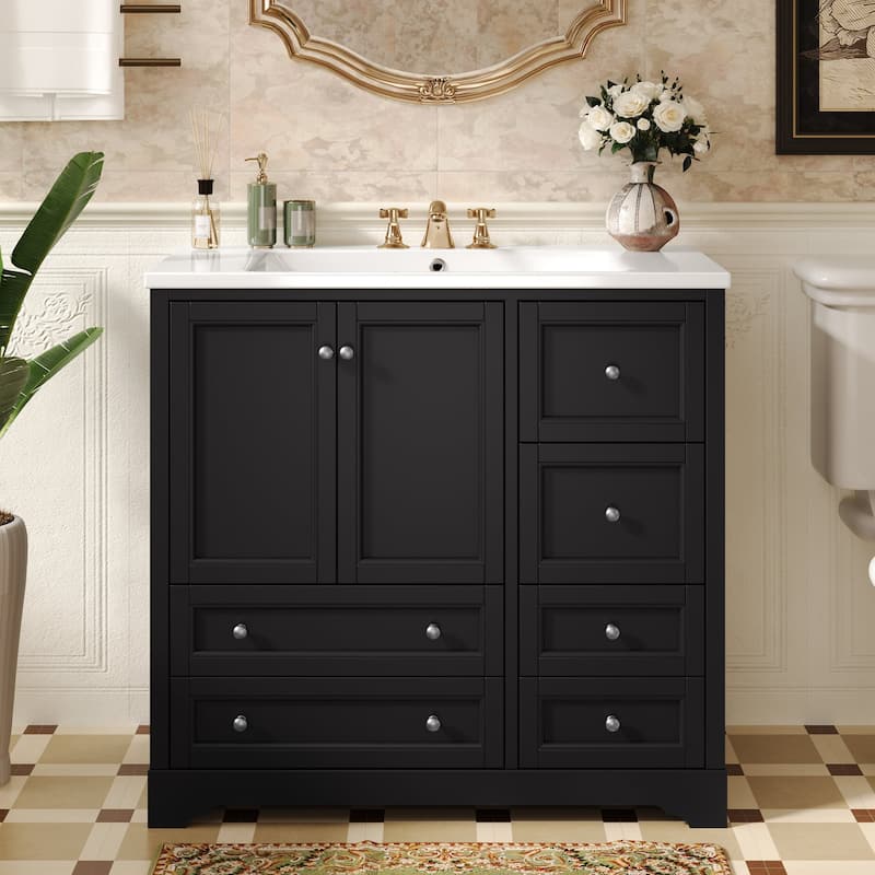 36 " Bathroom Vanity with Sink with 4 Drawers and Shelves