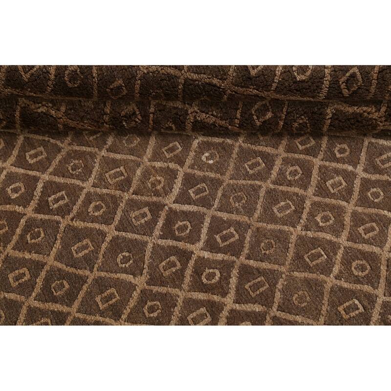 Vegetable Dye Trellis Nepalese Oriental Area Rug Handmade Wool Carpet - 6'1" x 9'0"