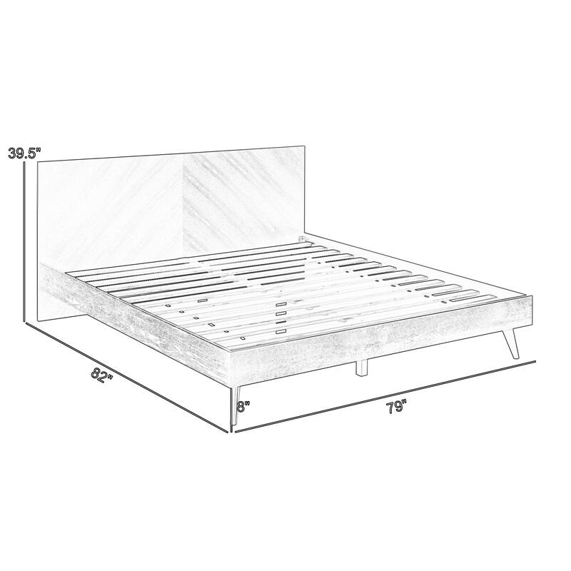 Saly King Platform Bed Frame, Tapered Legs, Diagonal Grain Finish, Black