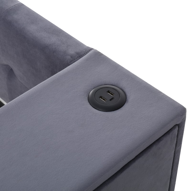 Space-Saving Twin Bed with Trundle, Built-in USB Ports, Storage Drawers, French Velvet Upholstery