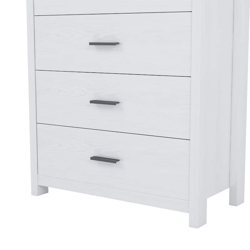 5 Drawer Tall Wooden Dresser, Large Capacity Clothing Storage Cabinet, Decorative Cabinet with Metal Handles and Wooden Legs